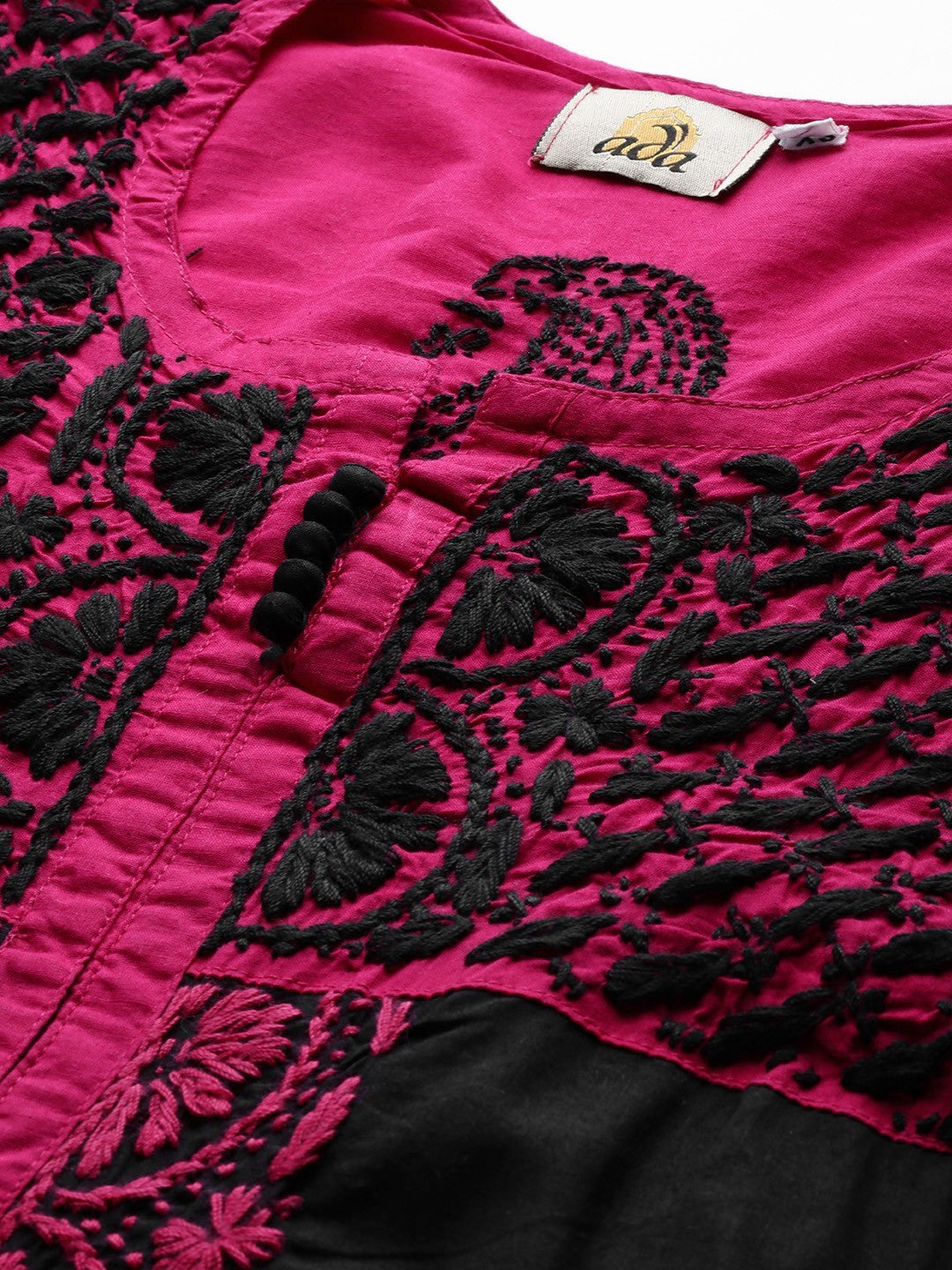 Ada Hand Embroidered Black Cotton Lucknowi Chikankari Straight Kurta A100375