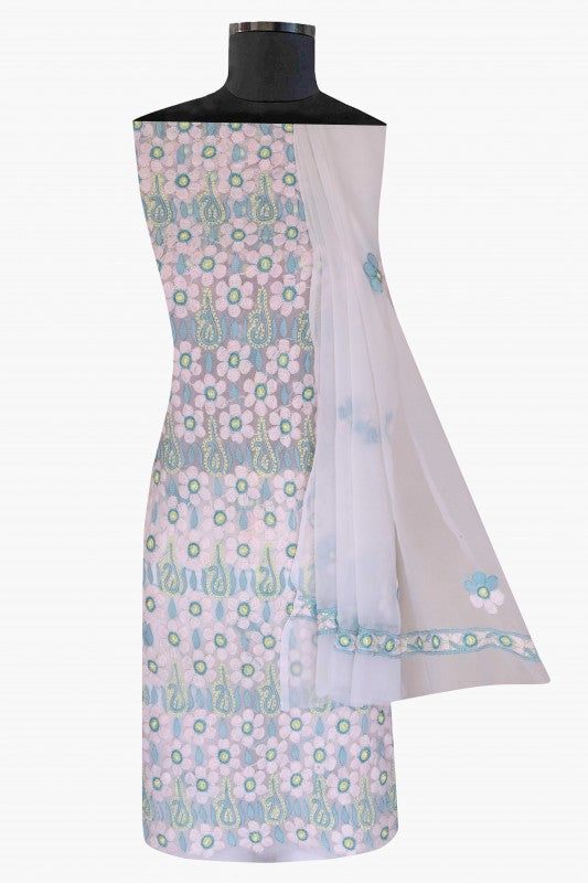 Ada Hand Embroidered White Georgette Lucknowi Chikan Unstitched Suit Piece A566831