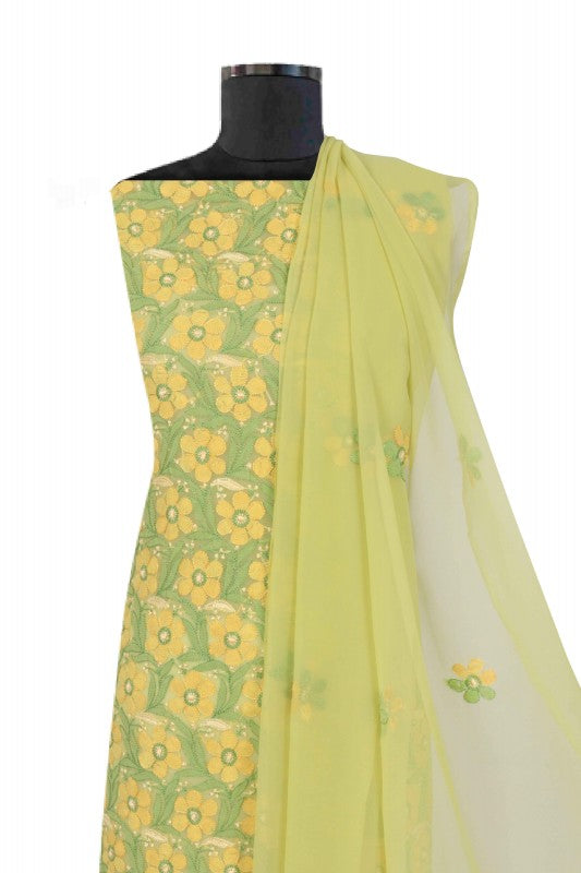 Ada Hand Embroidered Light Green Georgette Lucknowi Chikankari Unstitched Suit Piece 01A172839