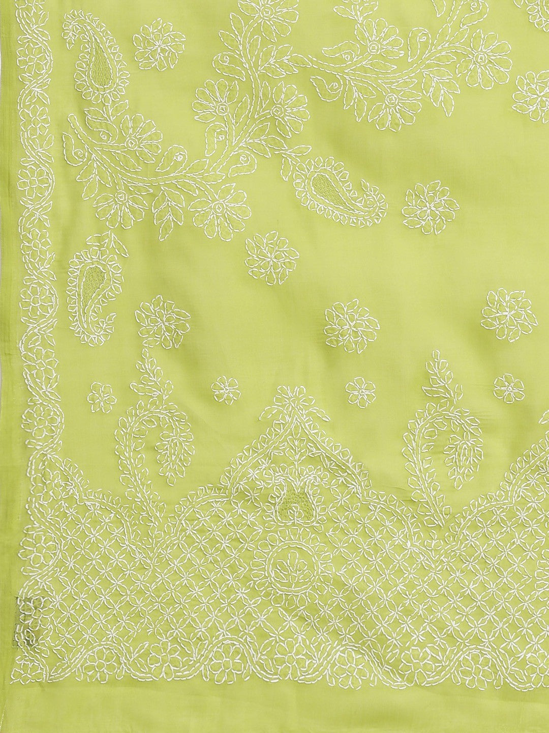 Ada Hand Embroidered Green Cotton Lucknow Chikan Saree With Blouse- A311161
