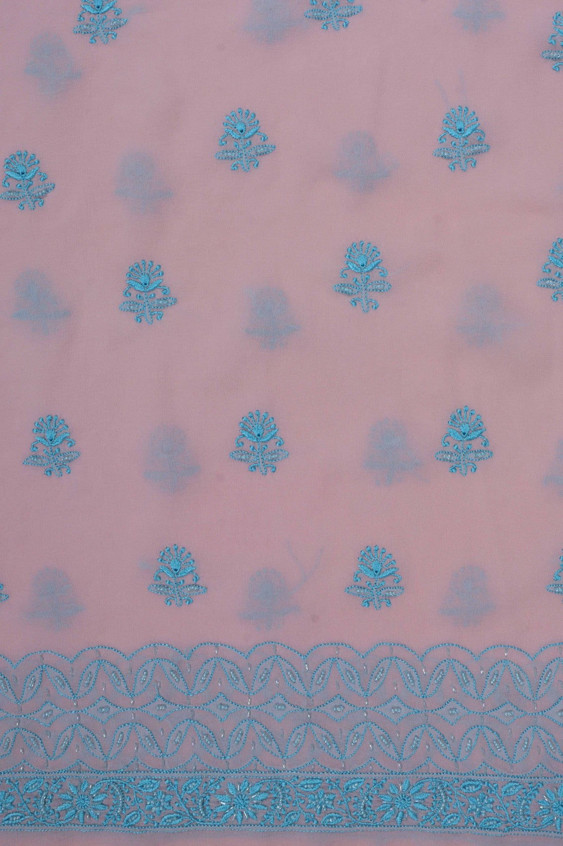 Ada Hand Embroidered Light Peach Pure Georgette Lucknowi Chikankari Unstitched Suit Piece With Pearl Work A222157