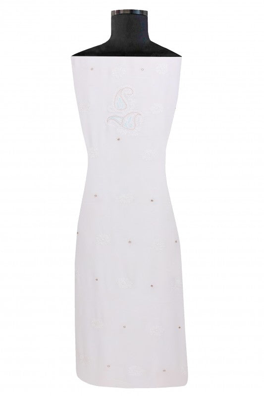 Ada Hand Embroidered White Georgette Lucknowi Chikan Unstitched Kurta Piece A511719