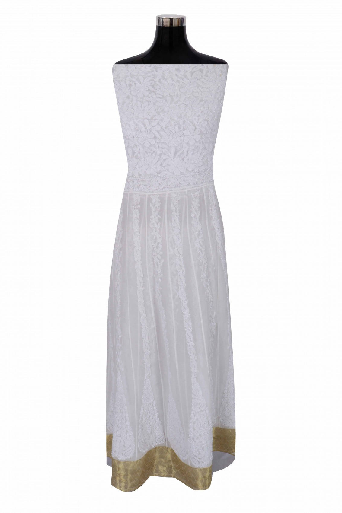 Ada Hand Embroidered White Georgette Lucknowi Chikankari Semi-Stitched Anarkali Kurta Piece A480095