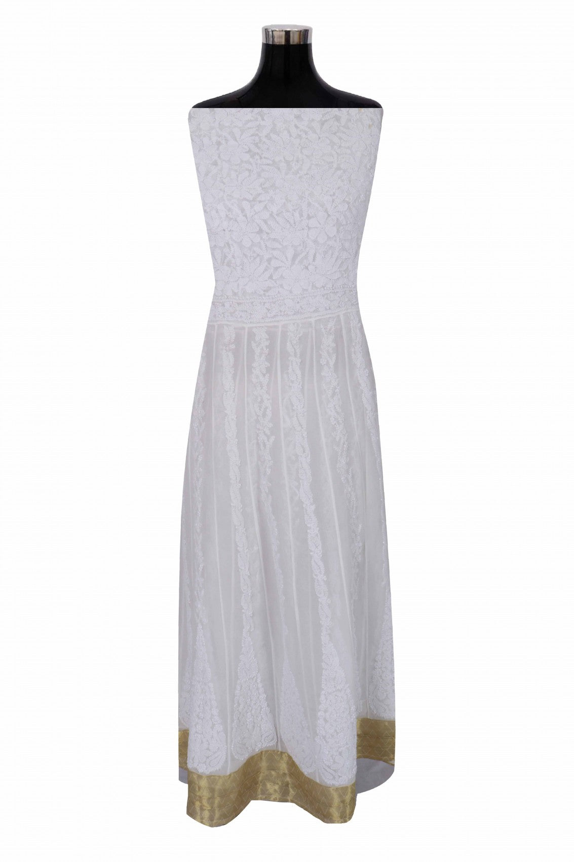 Ada Hand Embroidered White Georgette Lucknowi Chikankari Semi-Stitched Anarkali Kurta Piece A480095