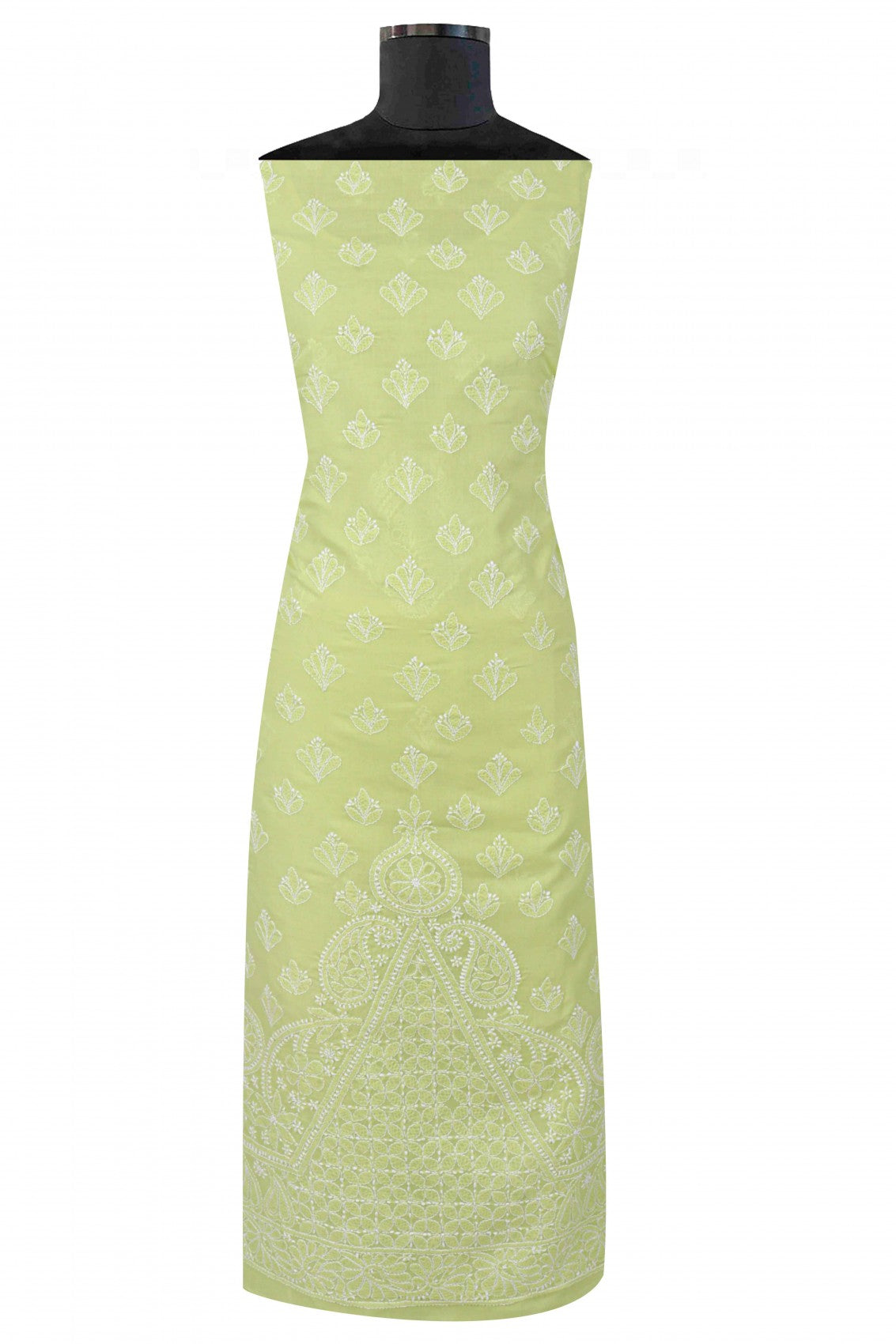 Ada Hand Embroidered Light Green Cotton Lucknowi Chikankari Unstitched Suit Piece A607709