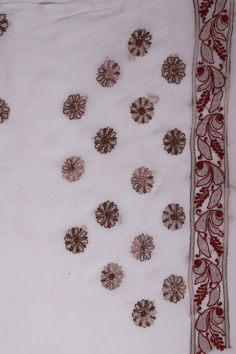 Ada Hand Embroidered White Georgette Lucknowi Chikankari Saree/Blouse With Muqaish Work A407323