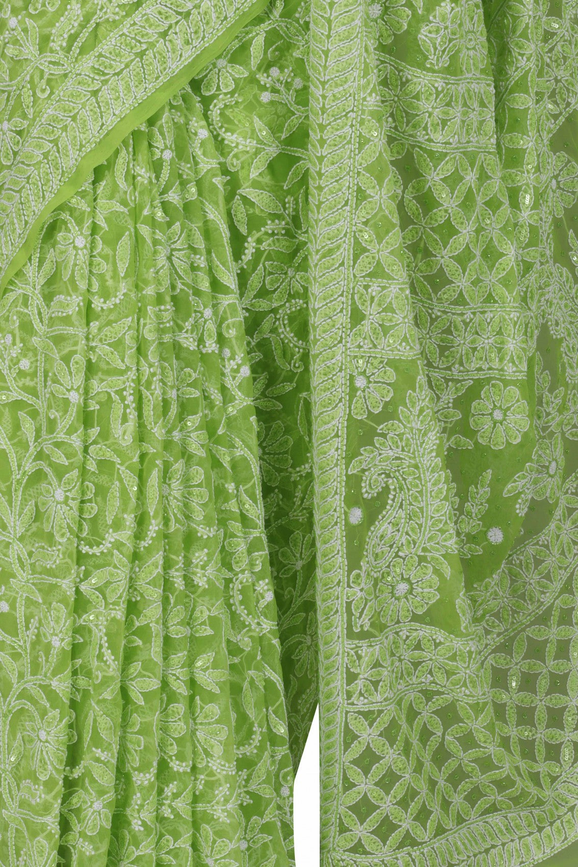 Ada Hand Embroidered Sheen Green Georgette Lucknowi Chikankari Saree/Blouse With Sequinned Work 01A204595