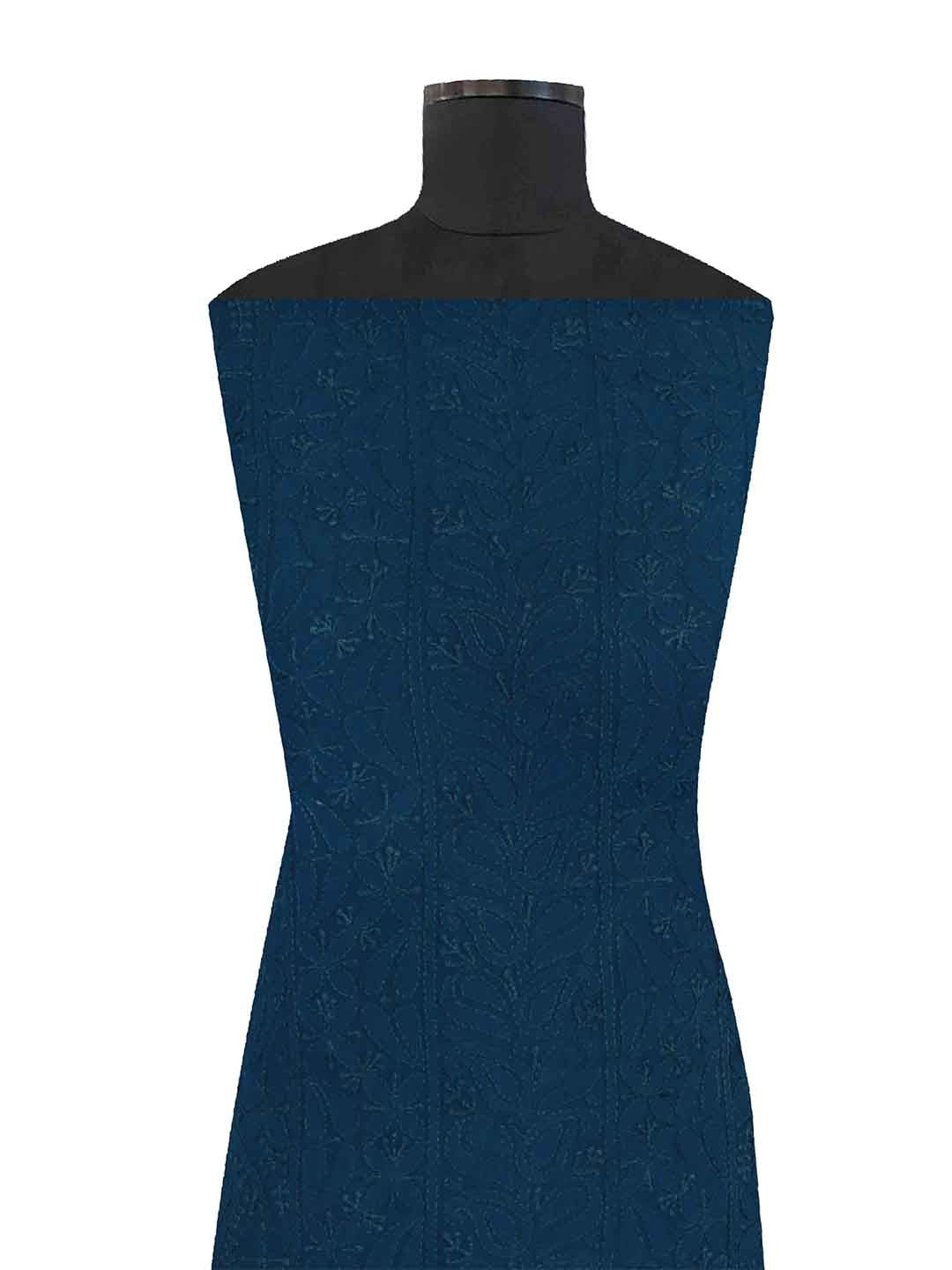 Ada Hand Embroidered Turquoise Blue Georgette Lucknowi Chikan Unstitched Kurta Piece A394935
