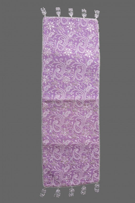 Ada Hand Embroidered Mauve Pure Georgette Lucknowi Chikankari Dining Table Runner With Sequinned Work 01A16896