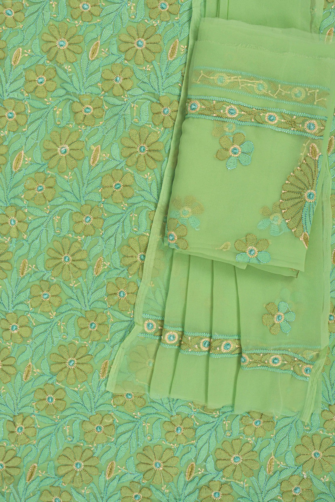Ada Hand Embroidered Lime Green Georgette Lucknowi Chikankari Unstitched Suit Piece 01A172858