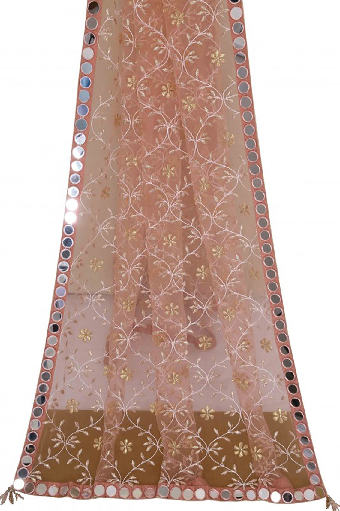 Ada Hand Embroidered Dusty Pink Net Lucknowi Chikankari Dupatta With Gota Patti Work A600706
