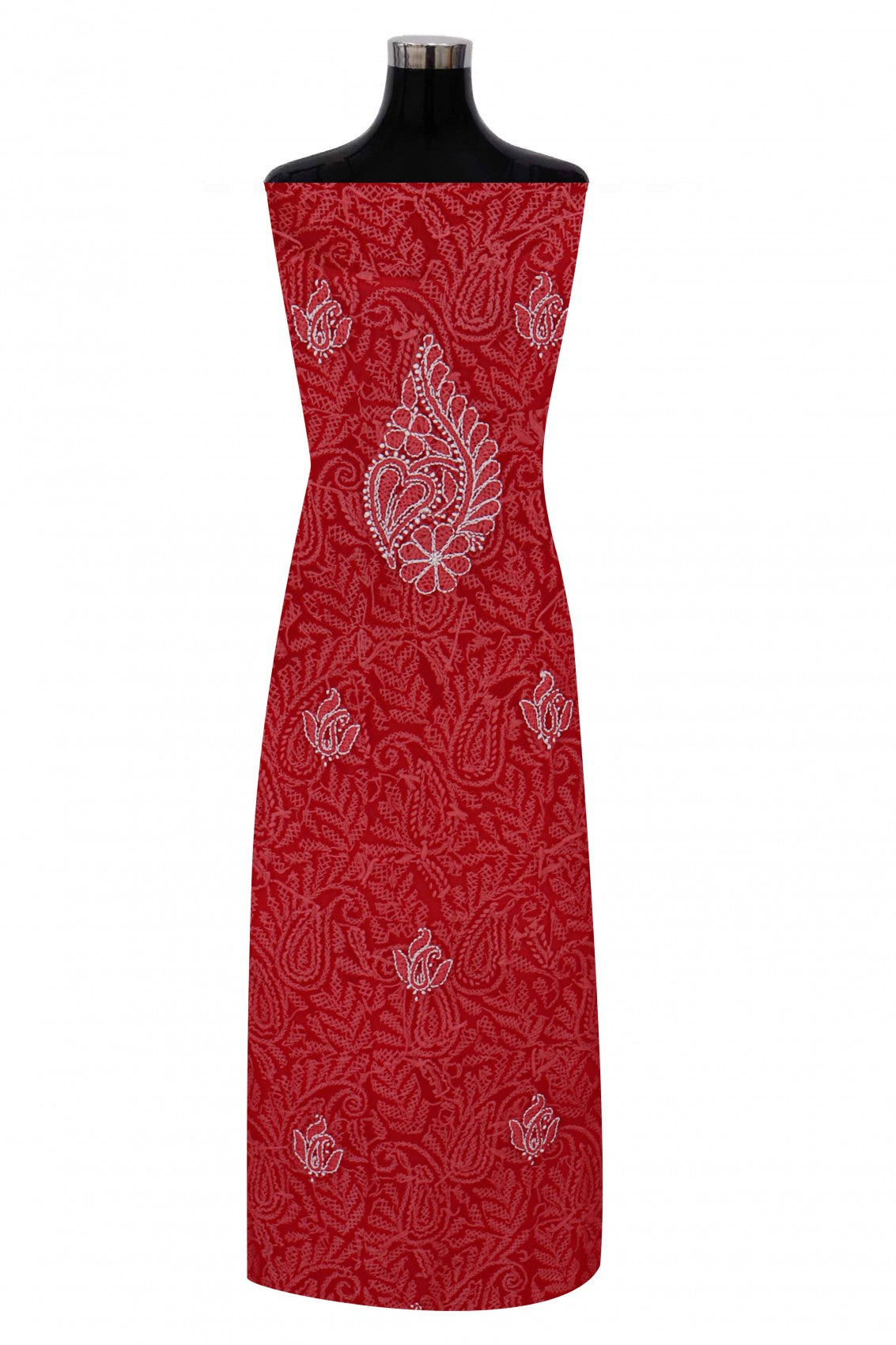Ada Hand Embroidered Red Georgette Lucknowi Chikan Unstitched Suit Piece A507450