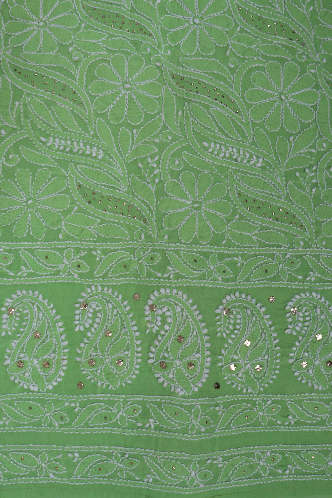 Ada Hand Embroidered Green Cotton Lucknowi Chikankari Unstitched Suit Piece With Muqaish Work 01A91019