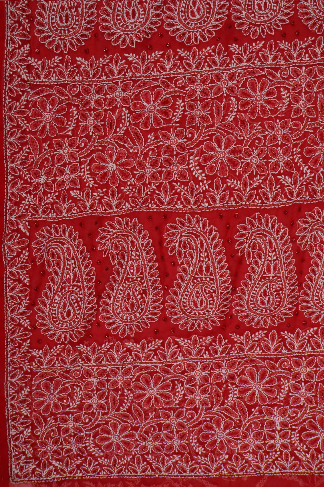 Ada Hand Embroidered Red Georgette Lucknowi Chikankari Saree/Blouse With Cutdana Work 01A204577