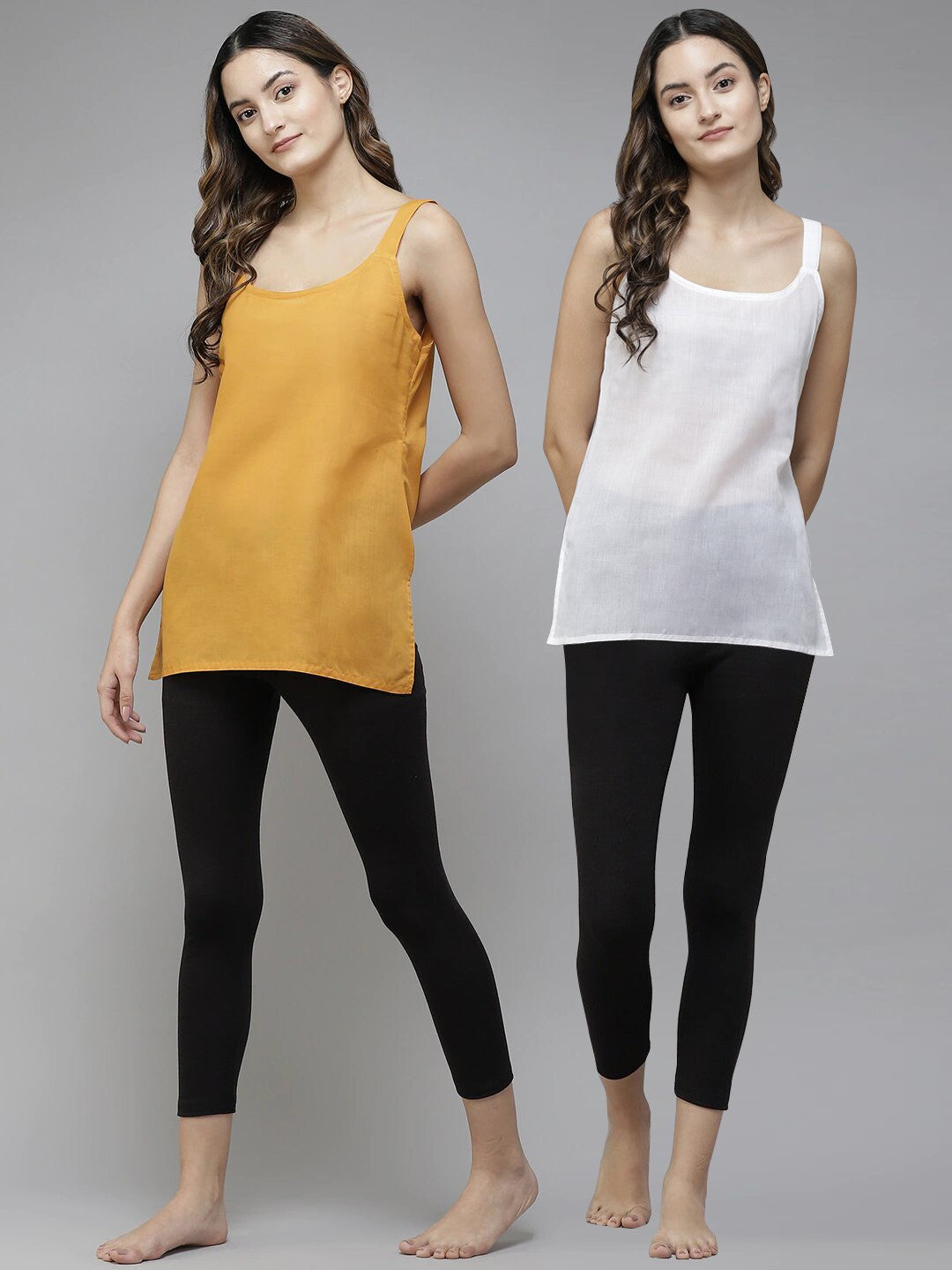 Ada White & Mustard Cotton Short Slips Combo of 2 A111162.