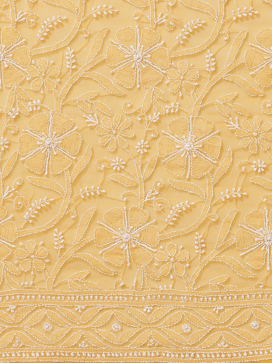 Ada Hand Embroidered Mustard Georgette Lucknow Chikan Saree With Blouse- A311308