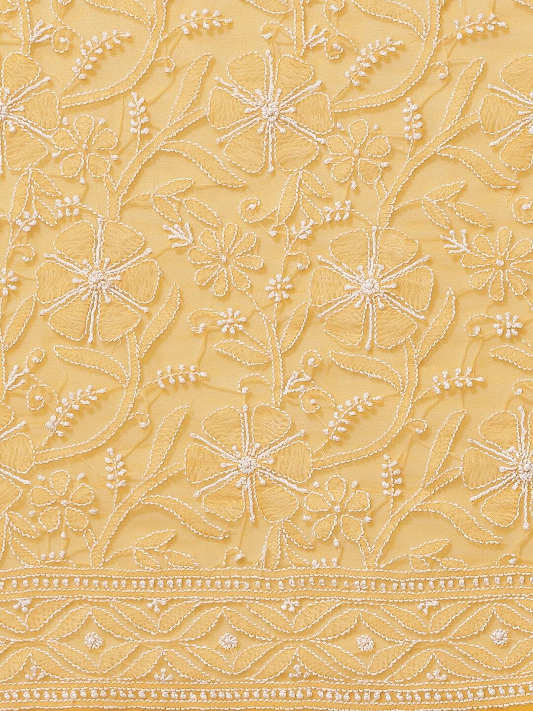 Ada Hand Embroidered Mustard Georgette Lucknow Chikan Saree With Blouse- A311308