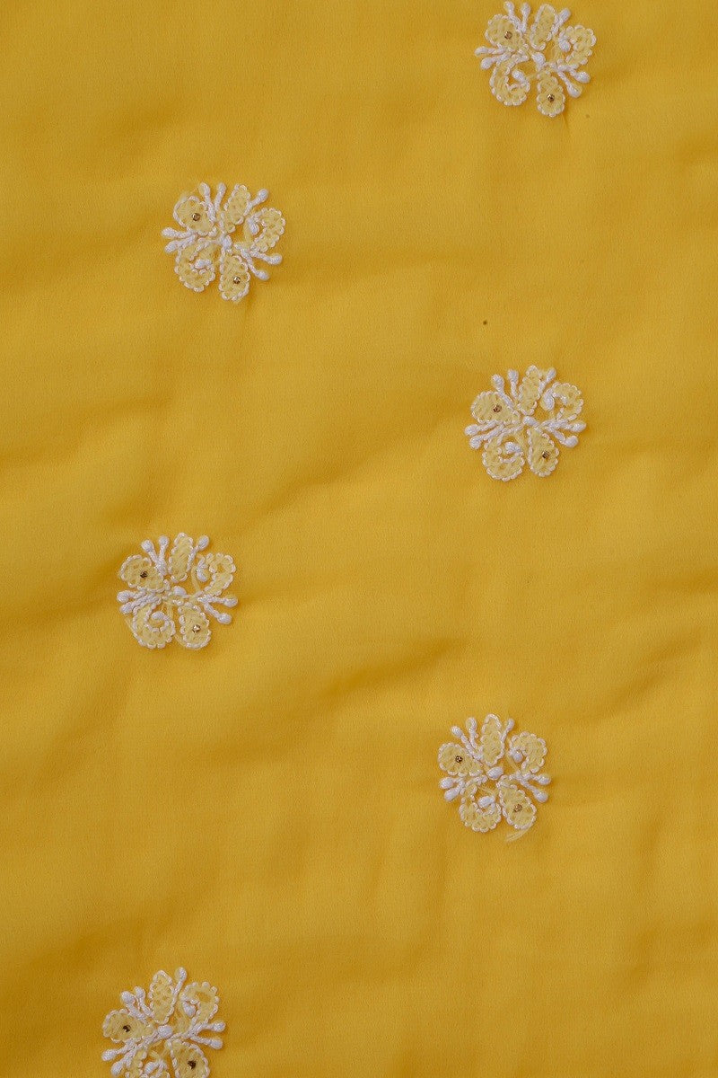 Ada Hand Embroidered Sunglow Yellow Georgette Lucknowi Chikan Unstitched Suit Piece with Muqaish Work A605776