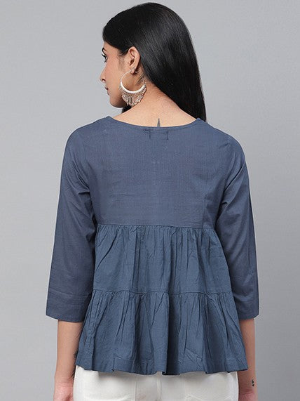 Ada Hand Embroidered Blue Cotton Lucknowi Chikankari Top A911110