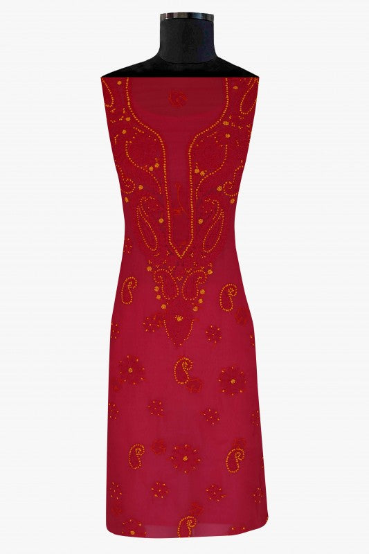 Ada Hand Embroidered Magenta Georgette Lucknowi Chikankari Unstitched Suit Piece A211187
