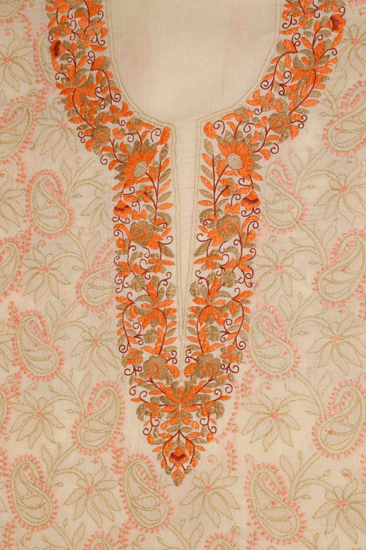 Ada Hand Embroidered Fawn Cotton Lucknowi Chikan Unstitched Suit Piece-A211166