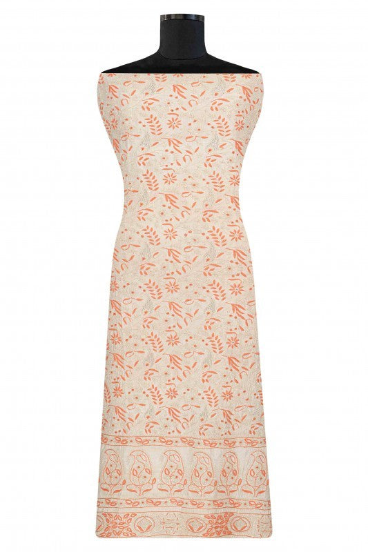Ada Hand Embroidered Cream Tusser Silk Lucknowi Chikankari Unstitched Kurta Piece A232218