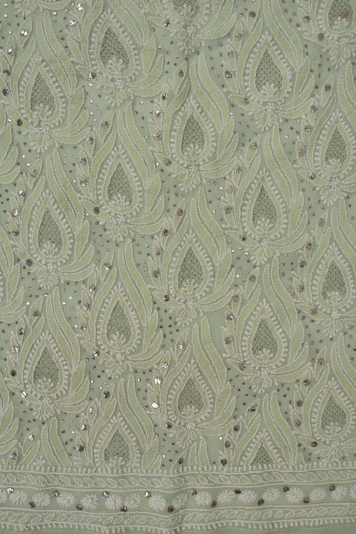 Ada Hand Embroidered Tea Green Pure Georgette Lucknowi Chikankari Semi-Stitched Suit Set With Muqaish Work A77998