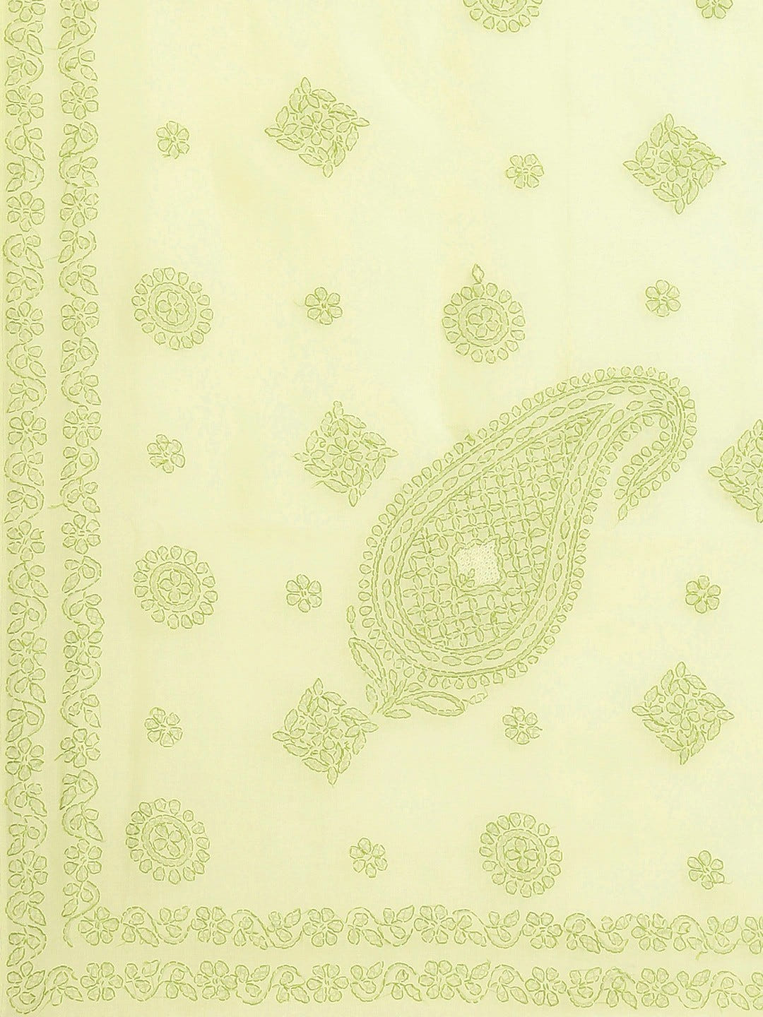 Ada Hand Embroidered Lemon Cotton Lucknow Chikan Saree With Blouse- A311233