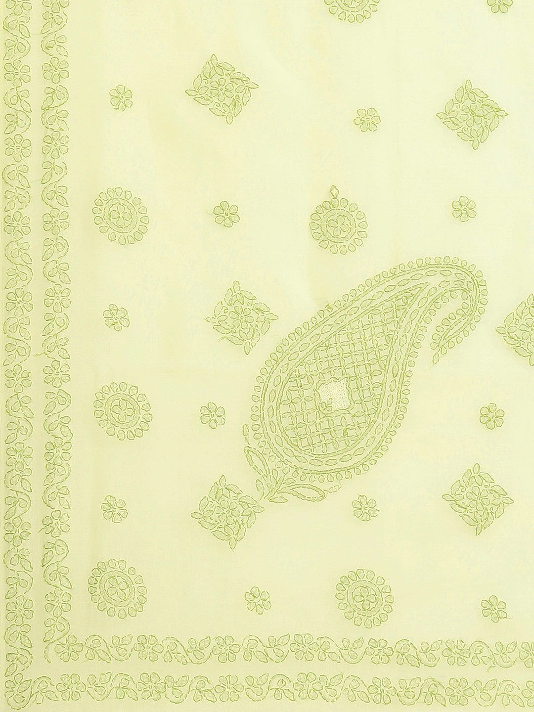 Ada Hand Embroidered Lemon Cotton Lucknow Chikan Saree With Blouse- A311233