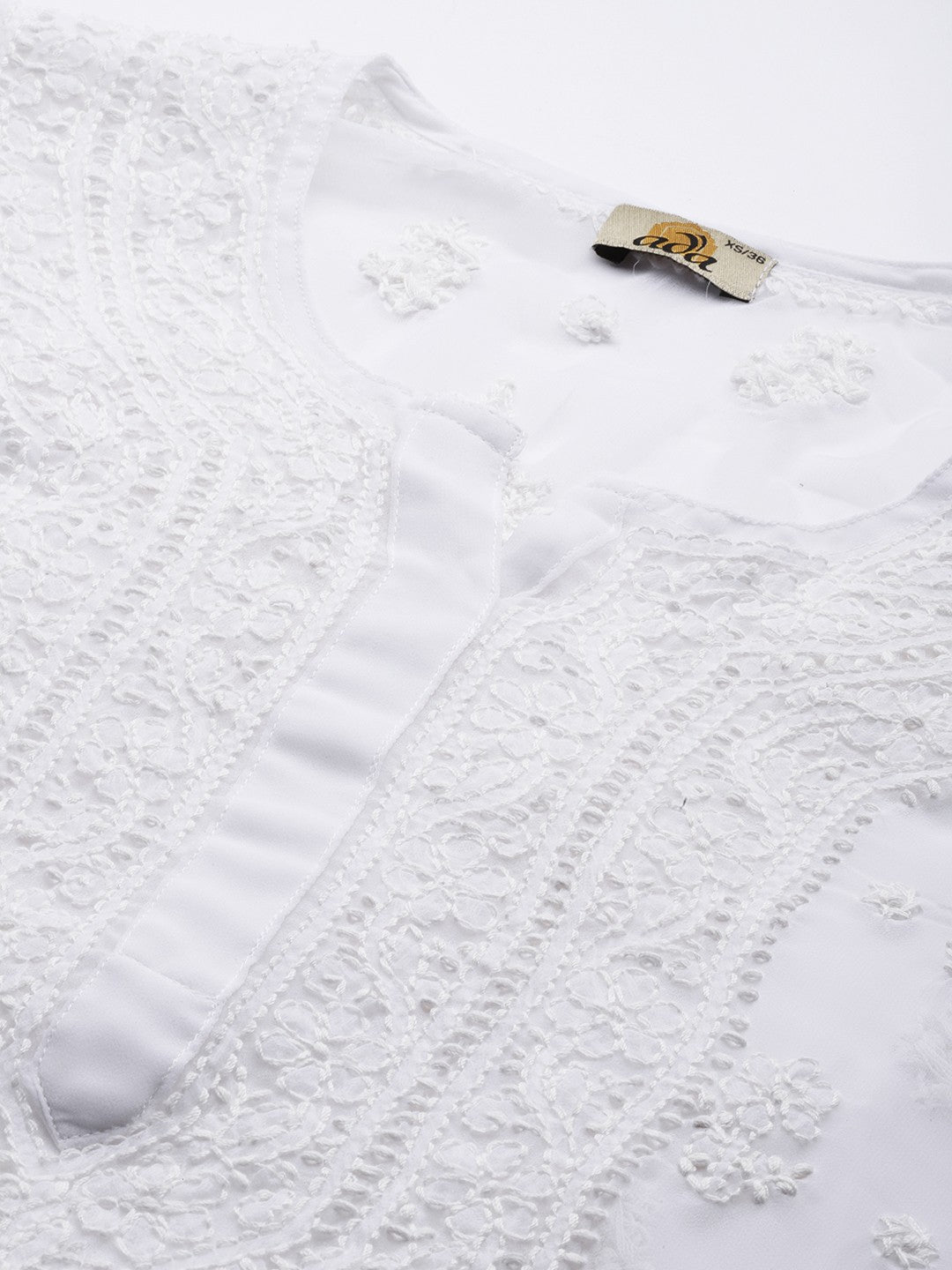 Ada Hand Embroidered White Georgette Lucknowi Chikankari Straight Kurta With Slip A411426