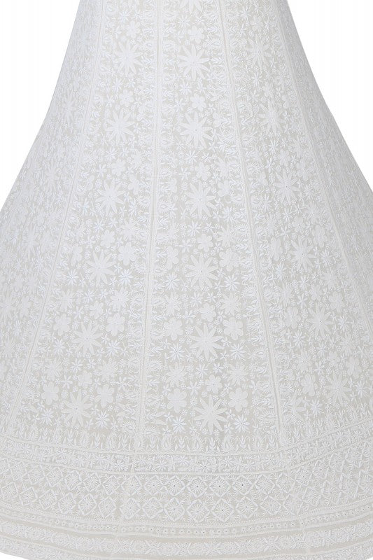 Ada Hand Embroidered White Pure Georgette Lucknowi Chikankari Lehenga Set– A562579