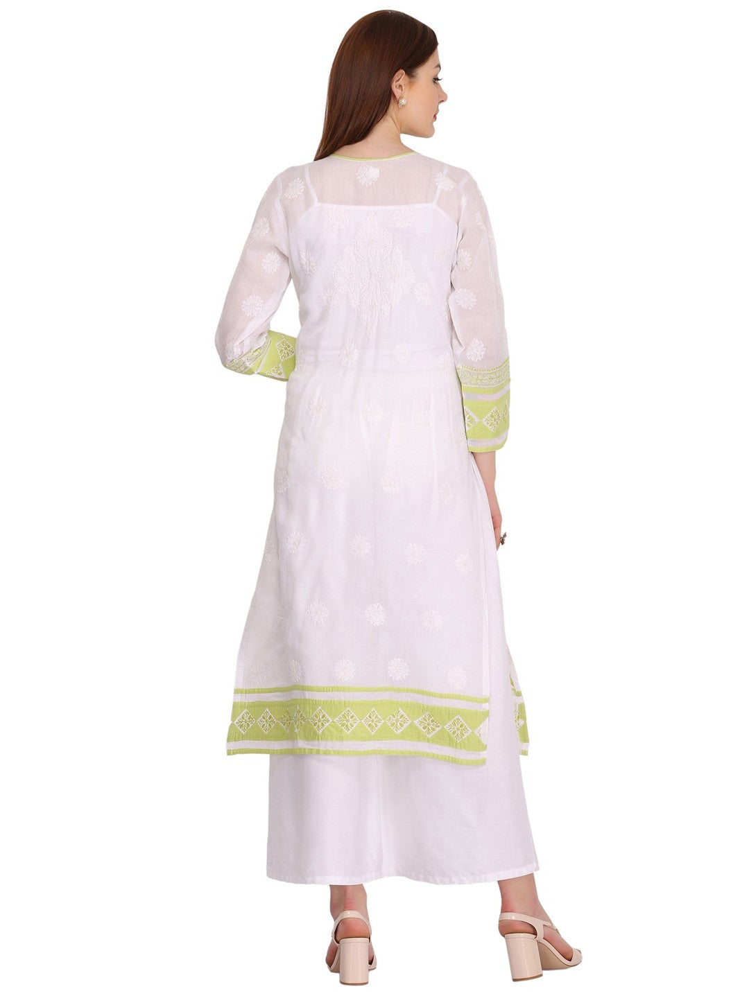 Ada Hand Embroidered White Cotton Lucknowi Chikankari Straight Kurta A273381