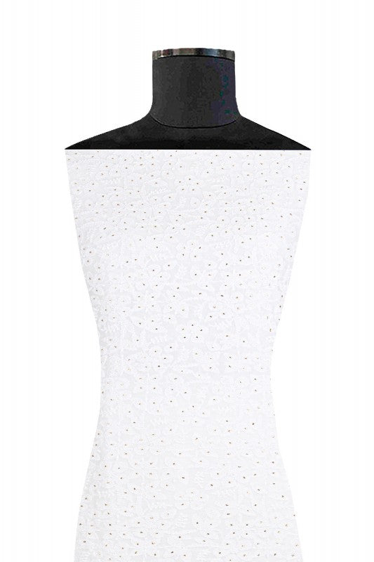 Ada Hand Embroidered White Chanderi Chikan Unstitched Kurta Piece With Muqaish Work- A583347