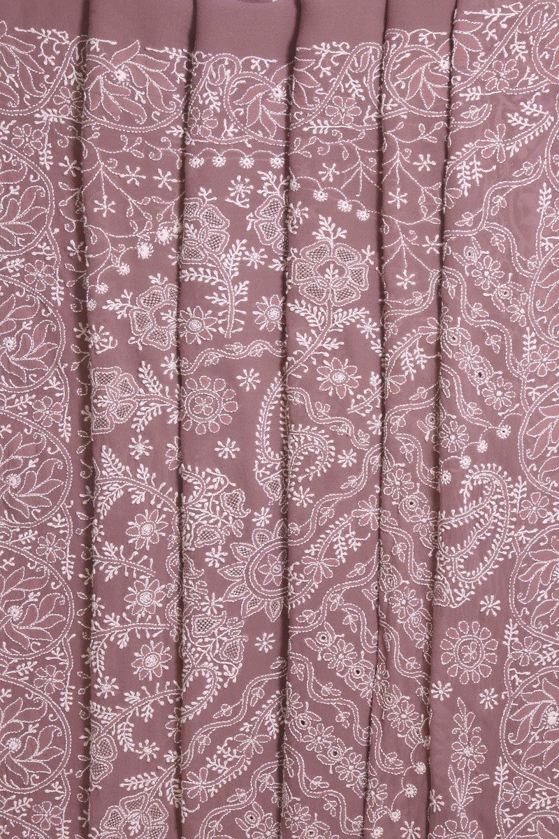 Ada Hand Embroidered Mauve Pure Georgette Lucknowi Chikankari Saree With Blouse -A601976
