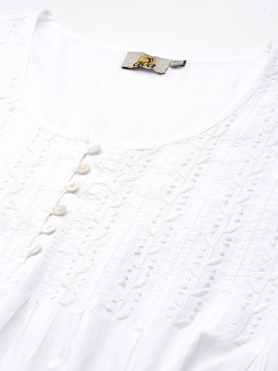 Ada Hand Embroidered White Cotton Lucknowi Chikankari Straight Kurti A390224
