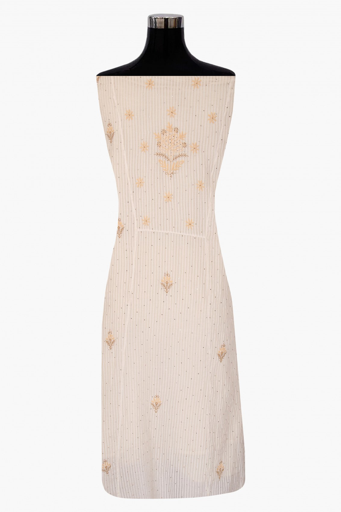 Ada Hand Embroidered White Chanderi Lucknowi Chikankari Semi-stitched Kurta Dupatta Set With Muqaish Work 01A136886