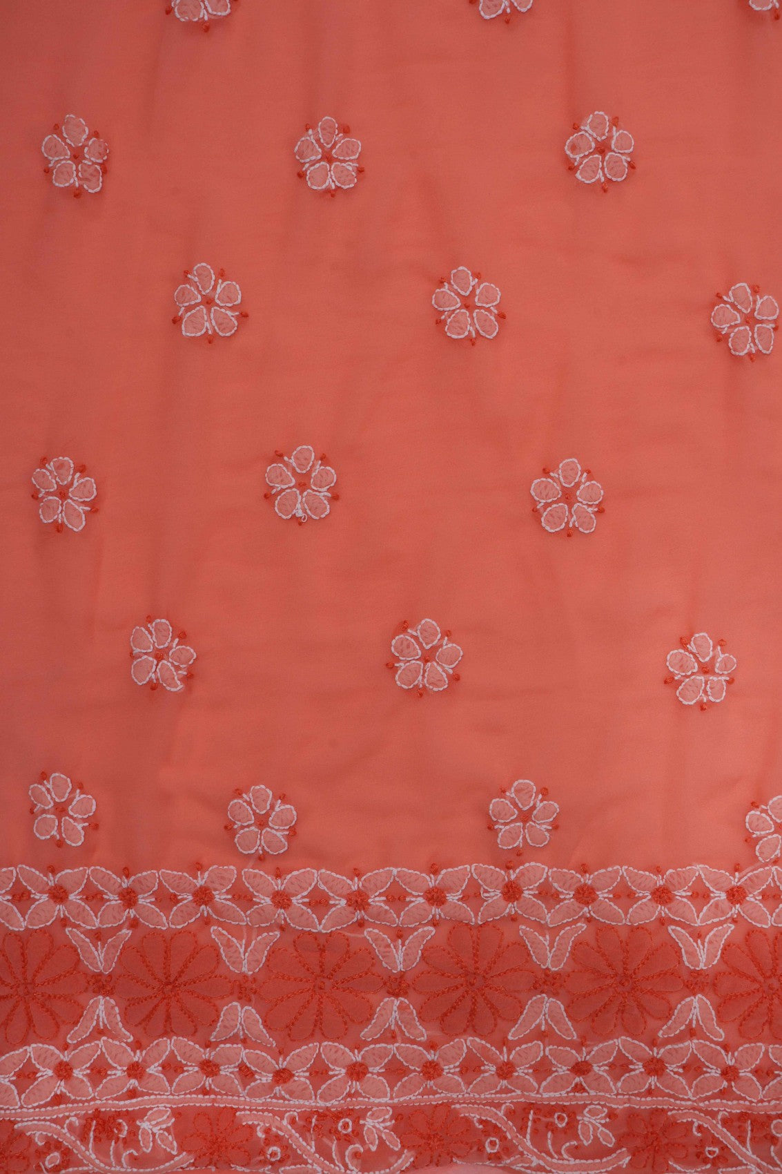 Ada Hand Embroidered Peach Georgette Lucknowi Chikankari Unstitched Suit Piece 01A151212