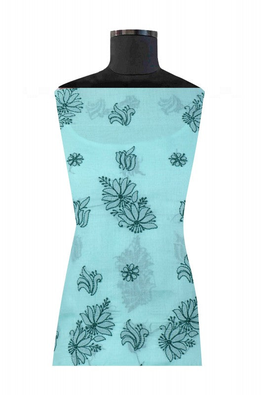 Ada Hand Embroidered Sea Green Cotton Lucknowi Chikan Unstitched Suit Piece A347806