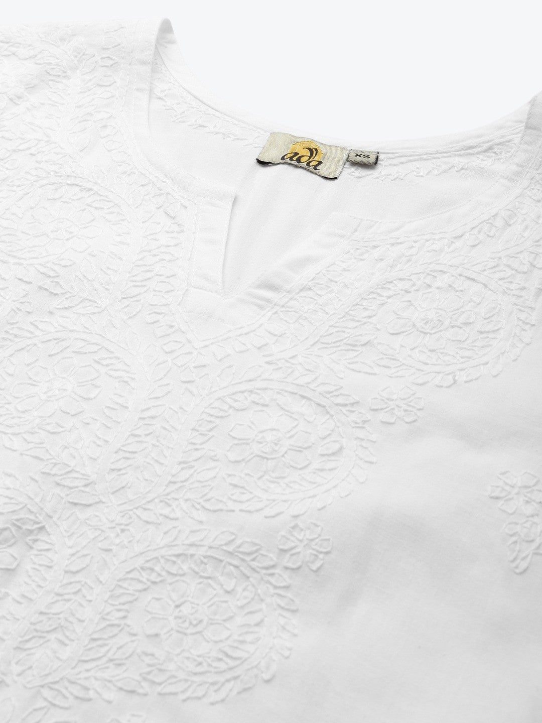 Ada Hand Embroidered White Cotton Lucknowi Chikankari Kurta Set A811199