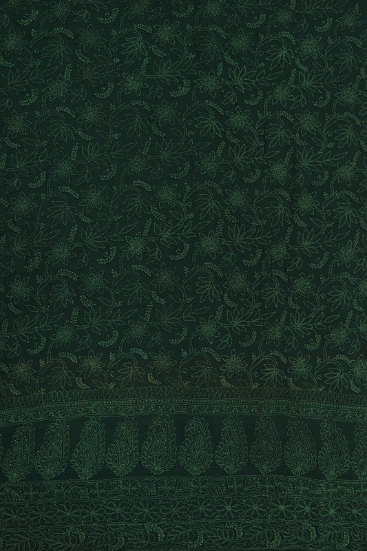 Ada Hand Embroidered Dark Green Georgette Lucknowi Chikan Unstitched Kurta Piece A536658