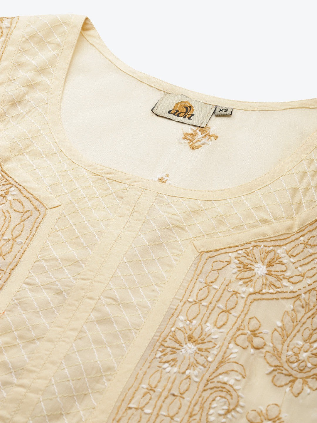Ada Hand Embroidered Fawn Cotton Lucknowi Chikankari Straight Kurta A238244