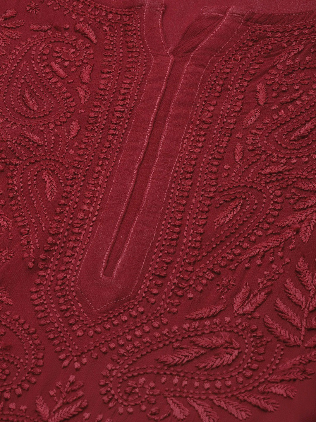 Ada Hand Embroidered Maroon Georgette Lucknowi Chikan Kurta A411183