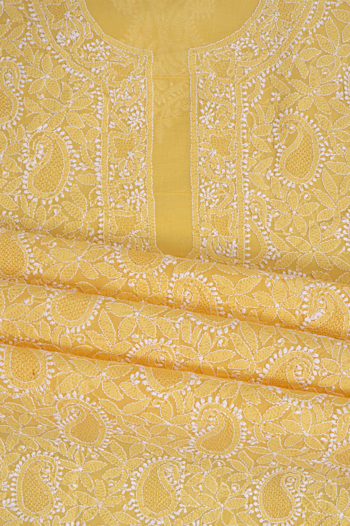 Ada Hand Embroidered Yellow Cotton Lucknowi Chikankari Unstitched Suit Piece 01A271089