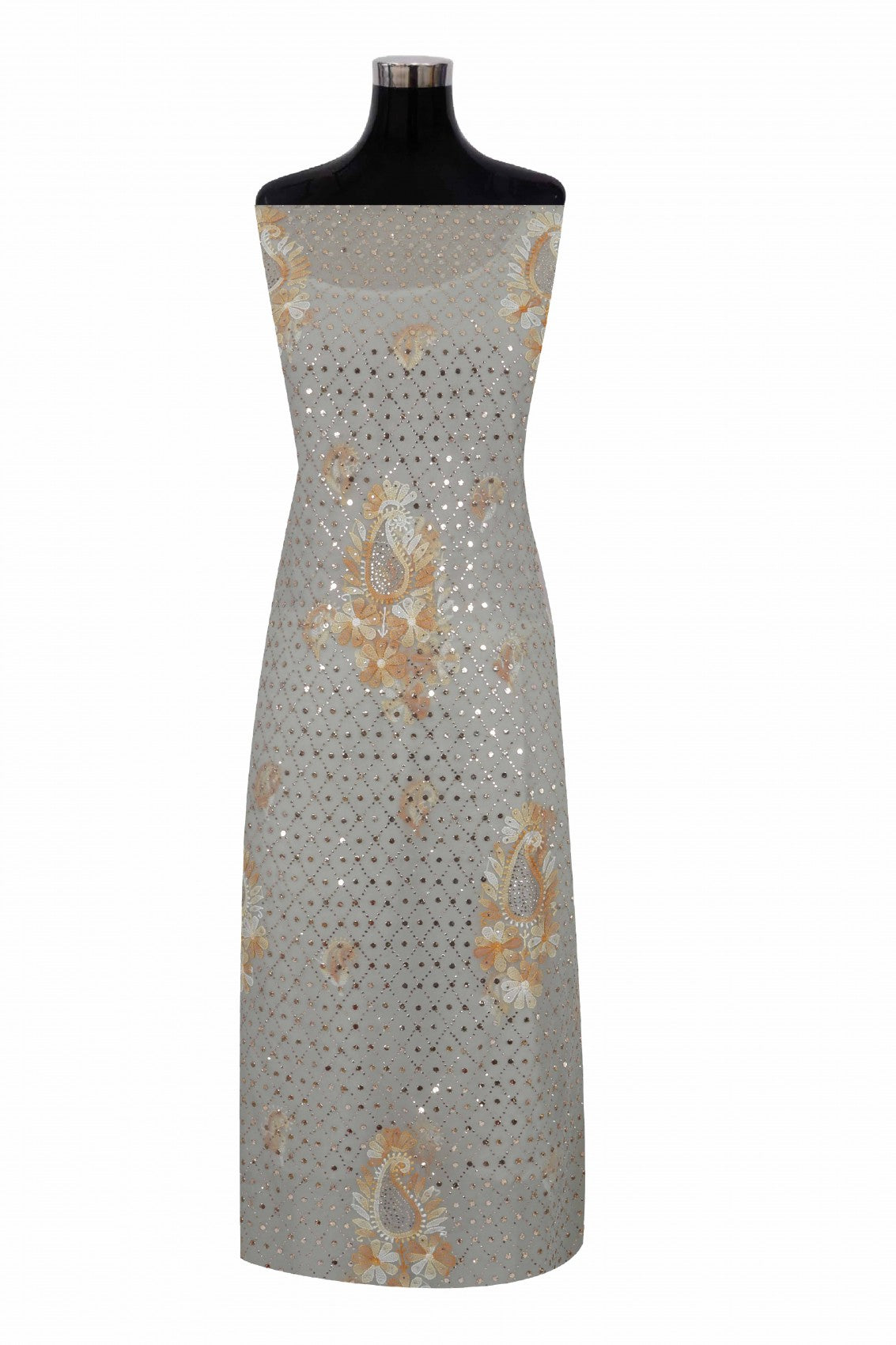 Ada Hand Embroidered Grey Georgette Lucknowi Chikankari Unstitched Suit Piece With Muqaish Work 01A211559