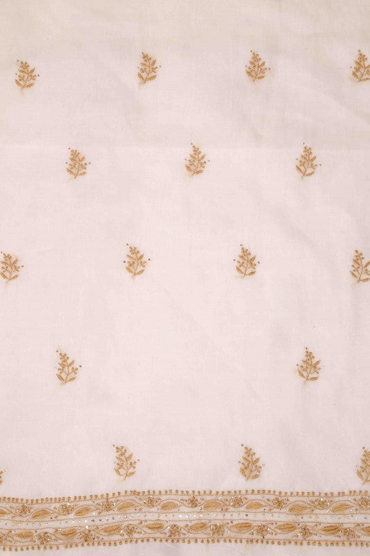 Ada Hand Embroidered Off White Organza Lucknowi Chikan Unstitched Kurta Dupatta Set with Muqaish Work - A559952