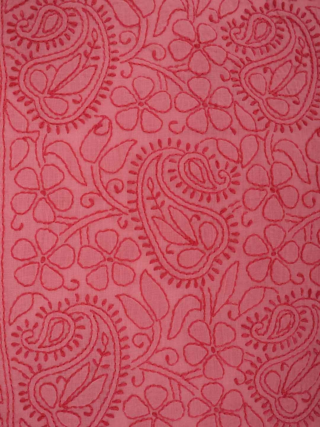 Ada Hand Embroidered Flamingo Pink Cotton Lucknowi Chikankari Unstitched Suit Piece 01A205558