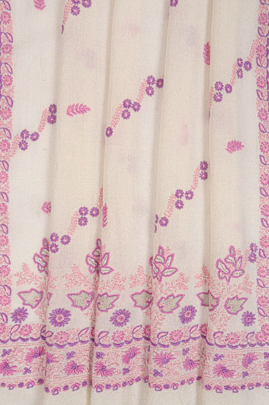Ada Hand Embroidered Off White Pashmina Lucknowi Chikankari Woolen Stole With Zari Work A360382