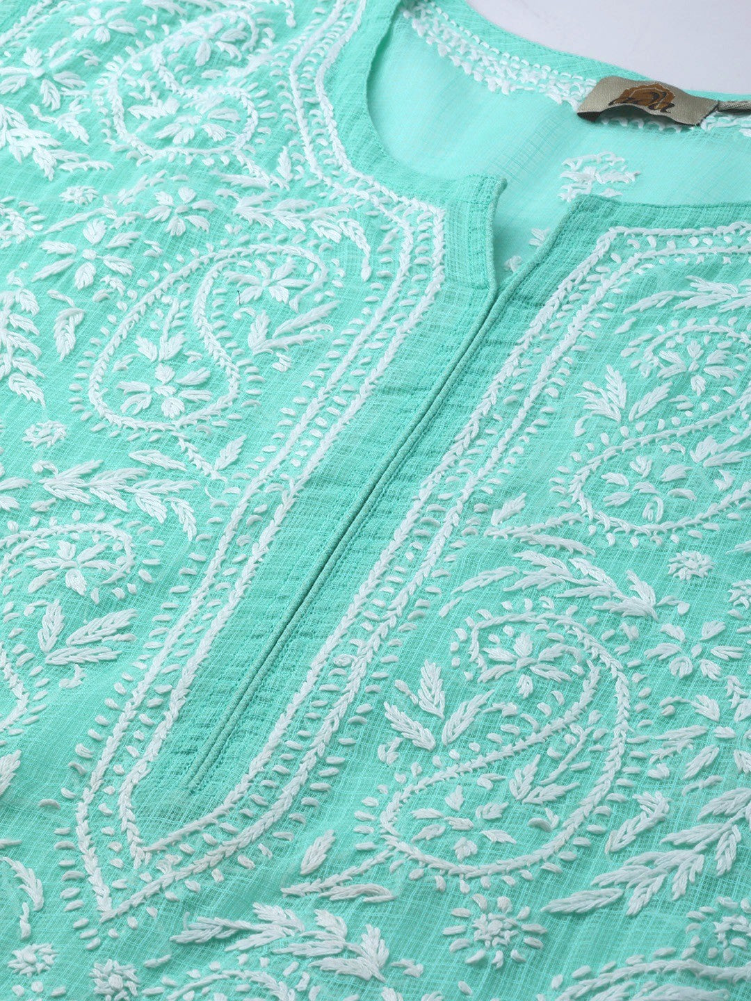 Ada Hand Embroidered Sea Green Kota Lucknowi Chikankari Straight Kurta With Slip A100533