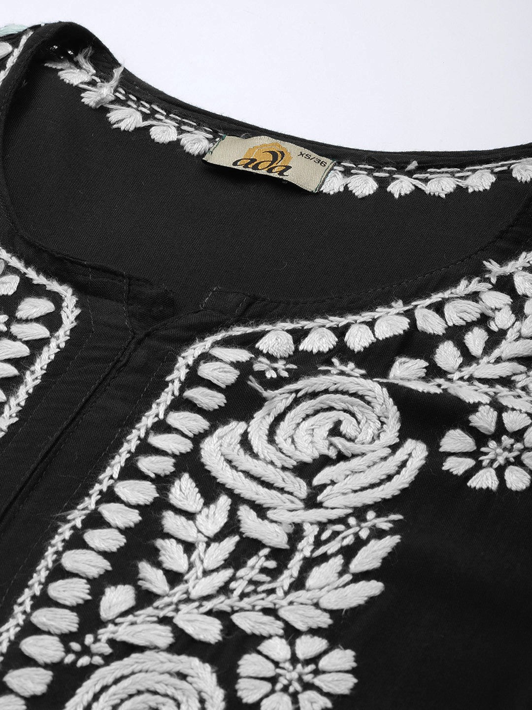 Ada Hand Embroidered Black Rayon Lucknowi Chikankari Straight Kurta A411449