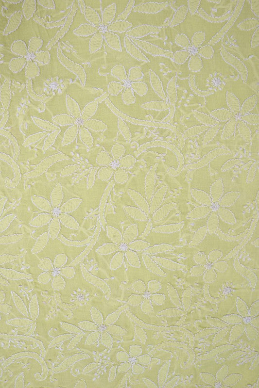 Ada Hand Embroidered Lemon Cotton Lucknowi Chikan Unstitched Suit Piece A620501